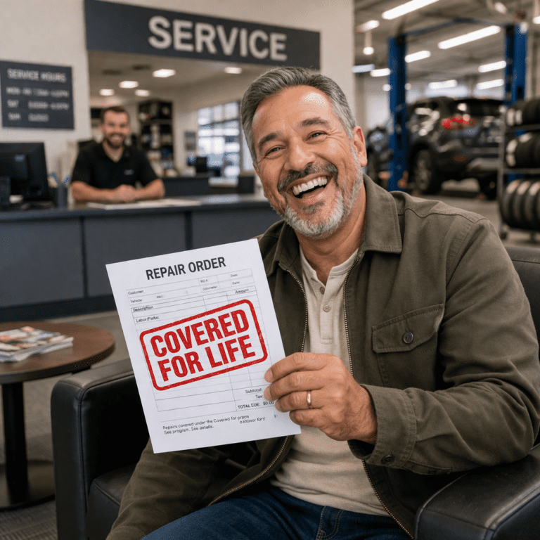 Fixed ops customer happy about their lifetime repair care coverage